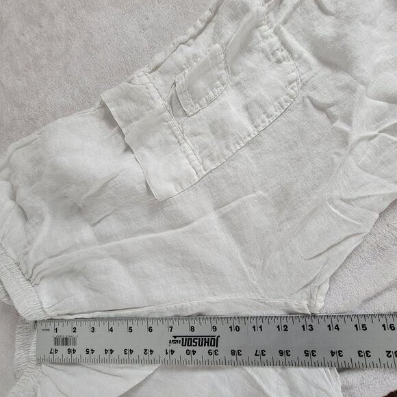 Vintage Italian White Linen Cargo Cropped Pants Elastic Waist Casual Pull-On - Picture 6 of 9